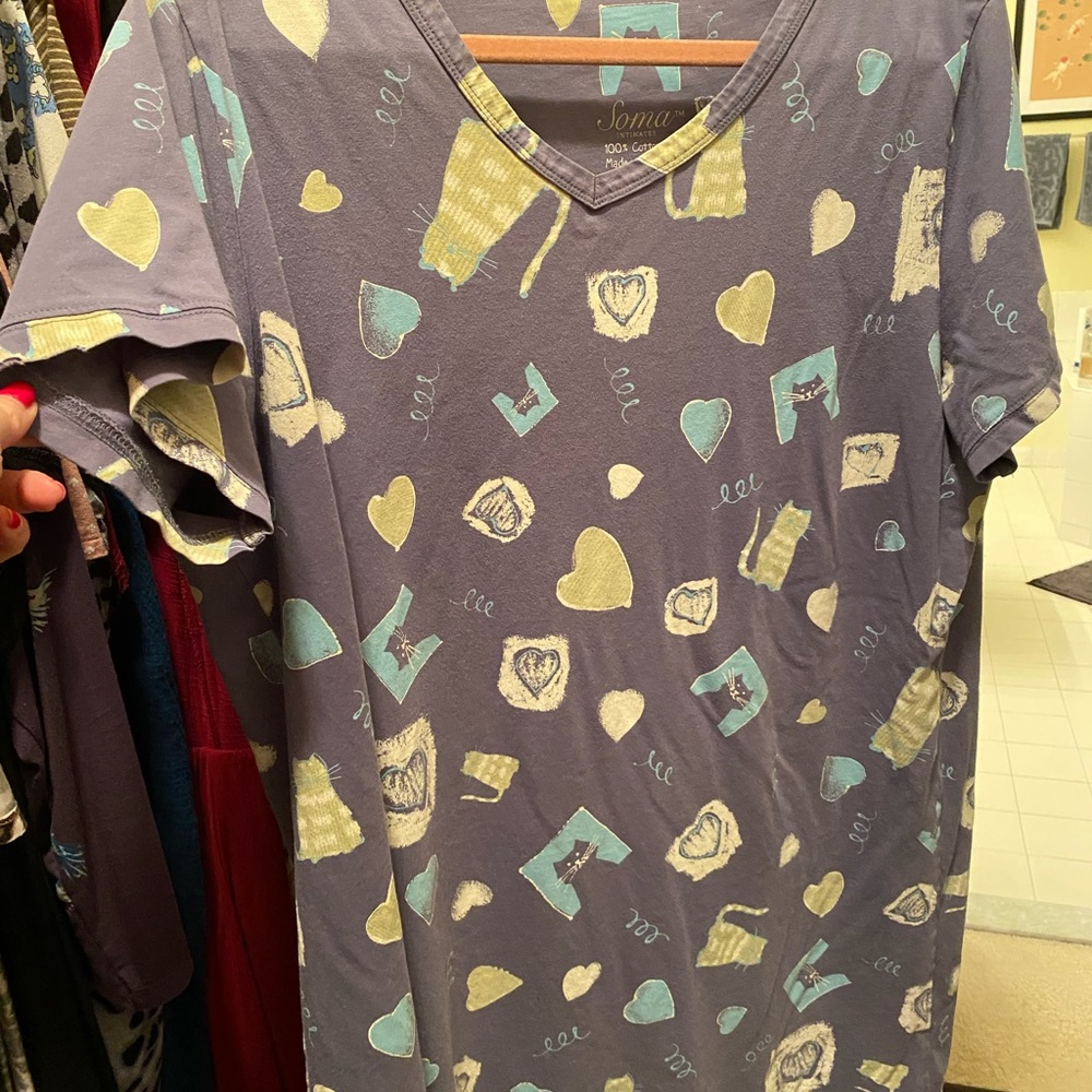 Soma Kitty Cat Hearts nightgown nightshirt XL xl